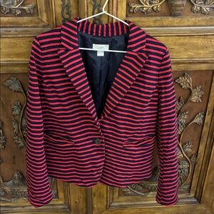 Ann Taylor LOFT Vibrant Red and Blue Striped Jacket Blazer Size 4, EUC